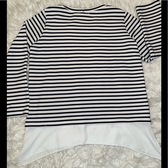 Bar lll white with black stripes too long sleeve chiffon hem size large /sweater - Picture 5 of 5